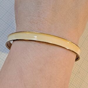 Cream Enamel Bangle Bracelet with Gold Trim